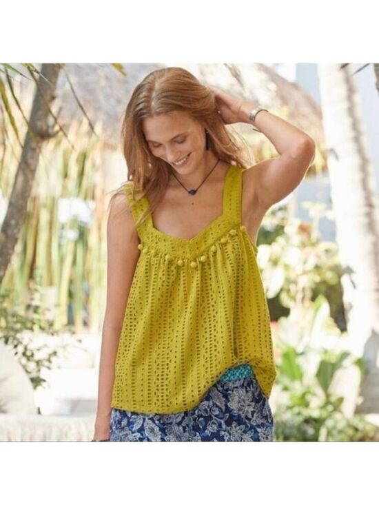 Sundance Tops - Sundance Sugar Sand Eyelet Tank Chartreuse Lime Eyelet Boho Pom Pom Top Small